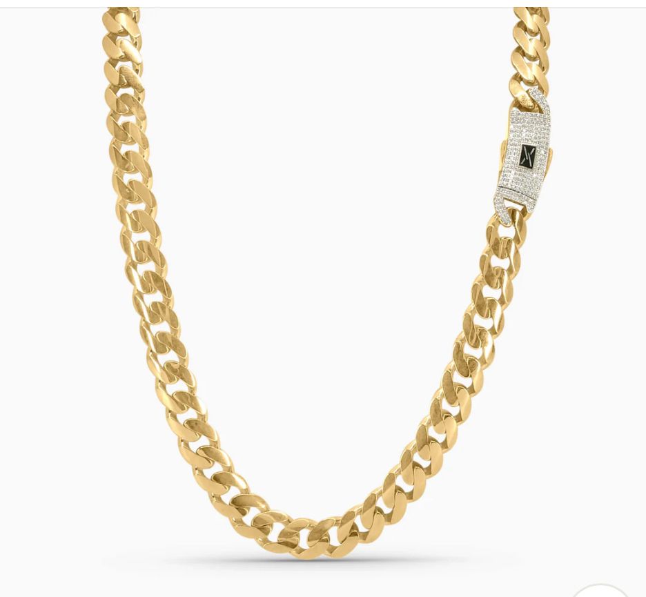 Cadena Cubana en Oro 14kt con Cierre de Lujo Diamantado - 12mm / 24in